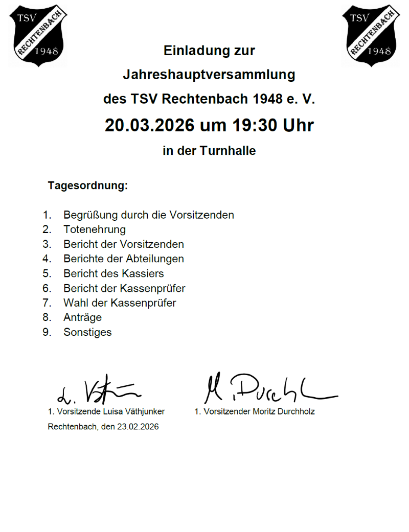 Jahreshauptversammlung 2026 TSV Rechtenbach