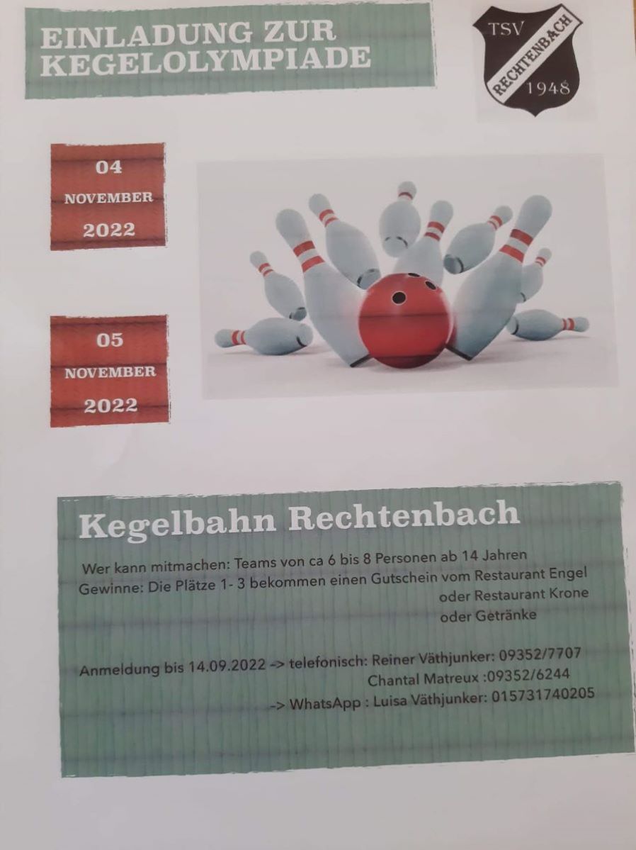 Einladung Kegelolympiade TSV Rechtenbach 2022