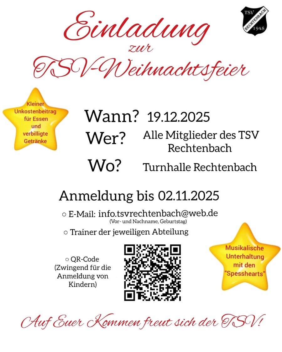 Einladung TSV Rechtenbach Weihnachtsfeier